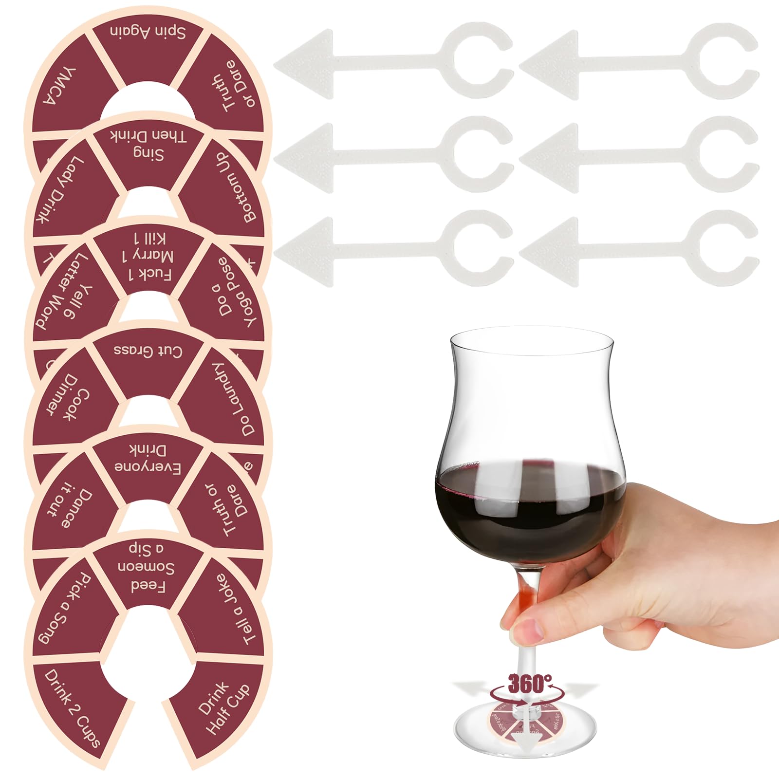 HASTHIP® Wine Not Spin-Fun Drinking Games for Adults, 6PCS Wine Glass Party Fun Adult Game Nights HASTHIP® Wine Not Spin-Fun Drinking Games for Adults, 6PCS Wine Glass Party Fun Adult Game Nights